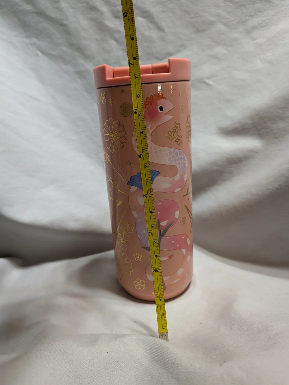 Starbucks 2020 Pink Stainless Steel Travel Tumbler – 12 oz – Gold Floral Design